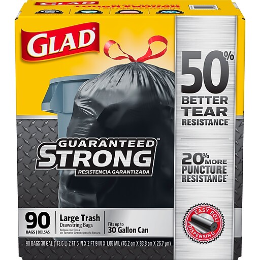 Shop Staples for Glad® Drawstring Trash Bags, Black, 30 Gallon, 90 Bags/Box