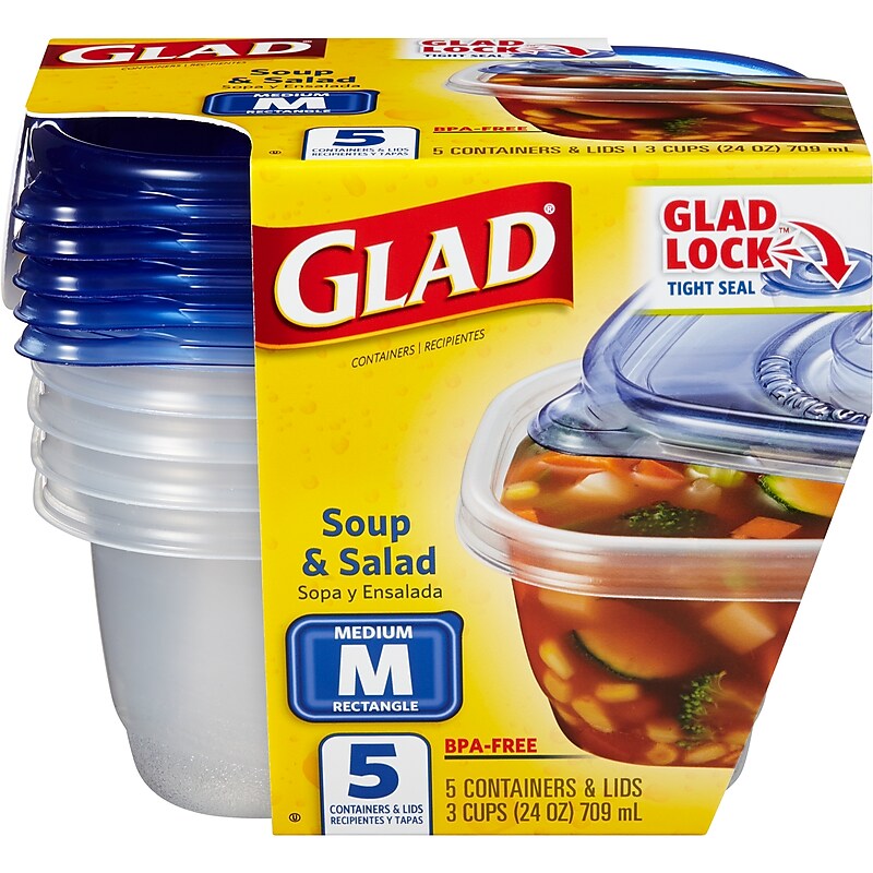 Glad Soup and Salad Containers, 24 oz., 5/Pack (60796) image 1