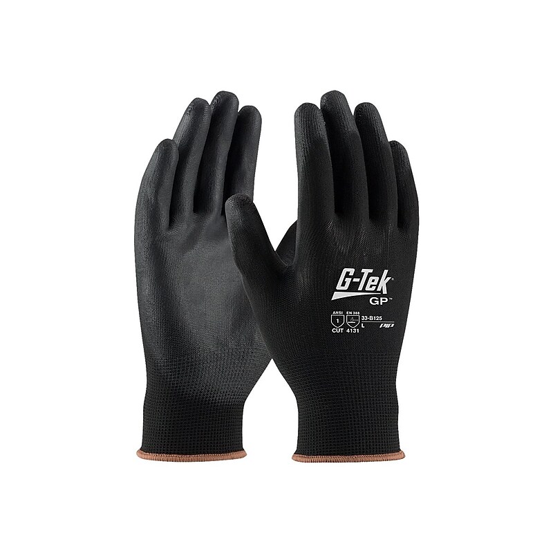 G-Tek 33-B125 Polyurethane Coated Nylon Gloves, XL, 13 Gauge, Black, 12 Pairs (33-B125/XL) image 1