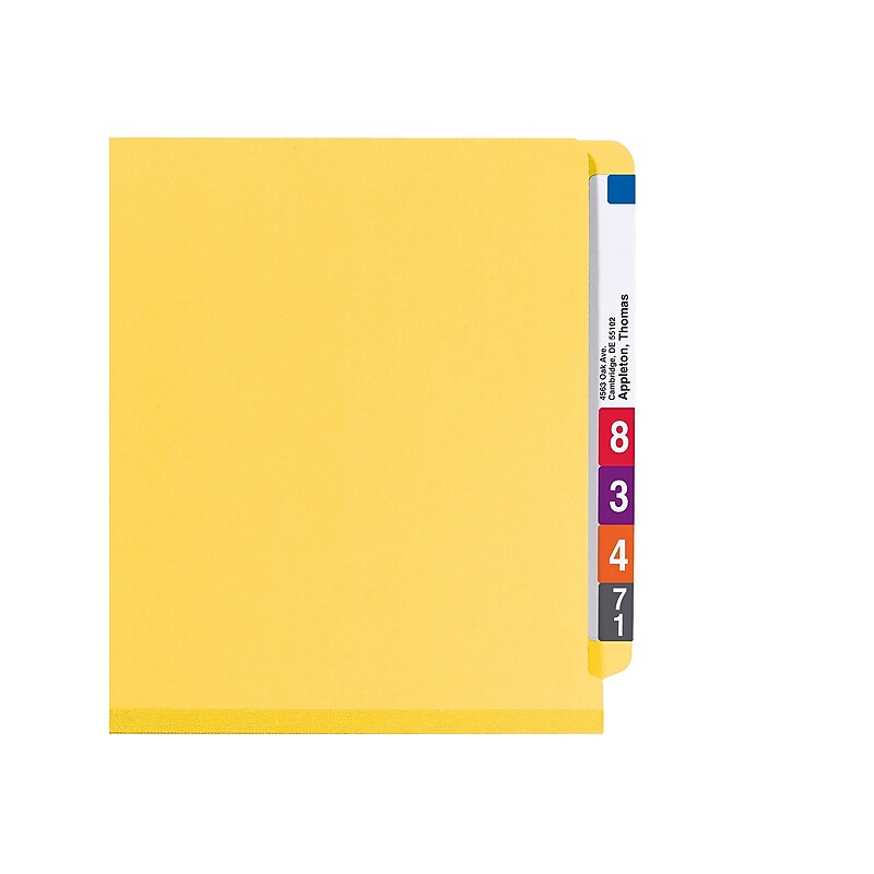 Smead 50% Recycled End Tab Pressboard Classification File Folder with SafeSHIELD®, Legal Size, Yellow, 10/Box (29789) image 1