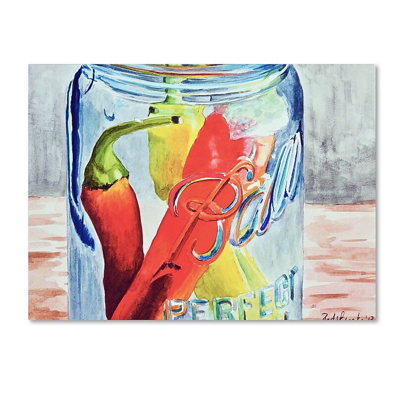Trademark Fine Art Jennifer Redstreake 'Ball Jar with 3 Peppers' 14" x 19" Canvas Stretched (886511942073) image 1
