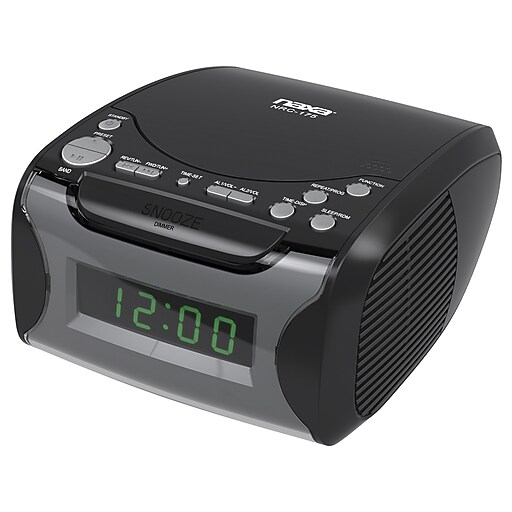 Naxa Digital Alarm Clock Radio and CD Player, Black (NRC175) Staples