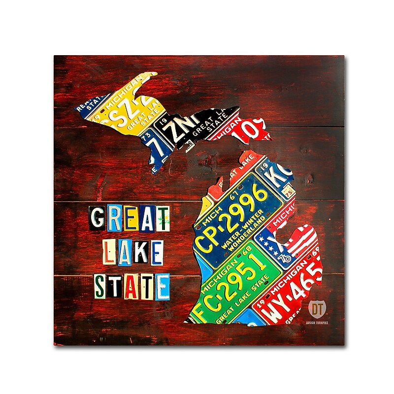 Trademark Fine Art Design Turnpike 'Michigan License Plate Map' 18" x 18" Canvas Stretched (886511932845) image 1
