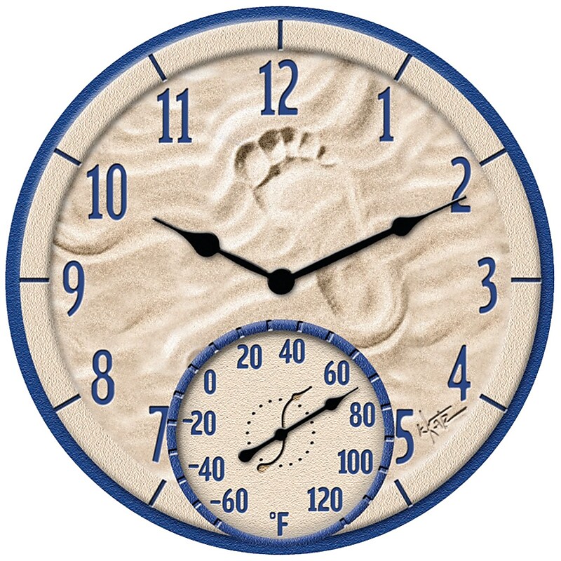 Taylor 91501 Indoor/Outdoor Wall Clock With Thermometer, 14", By The Sea (TAP91501) image 1
