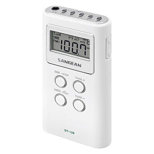 Sangean Portable Pocket AM/FM Digital Clock Radio, White (DT120 WHITE
