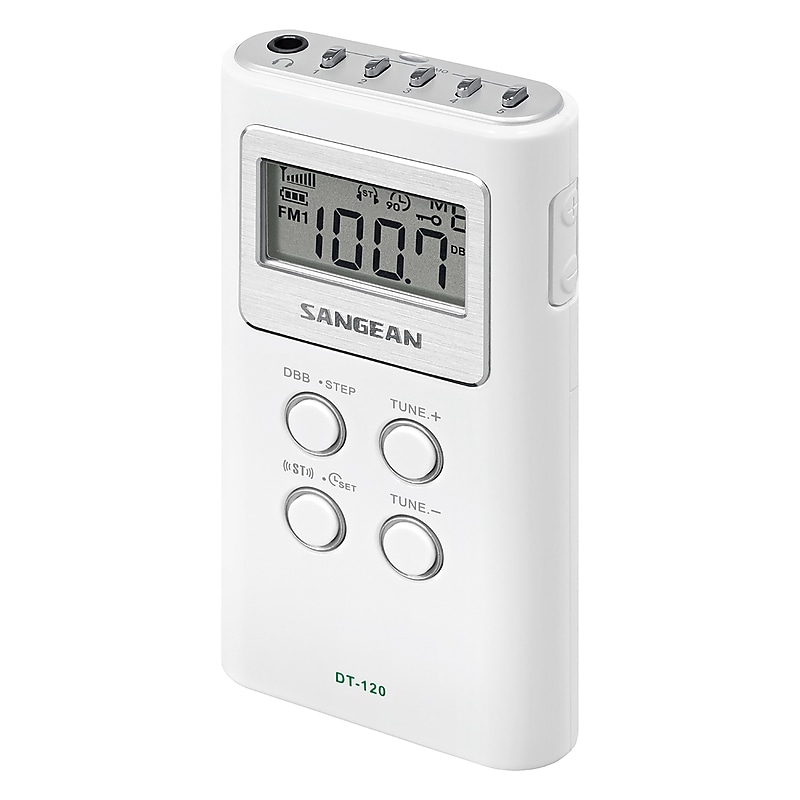 Sangean Portable Pocket AM/FM Digital Clock Radio, White (DT-120 WHITE) image 1