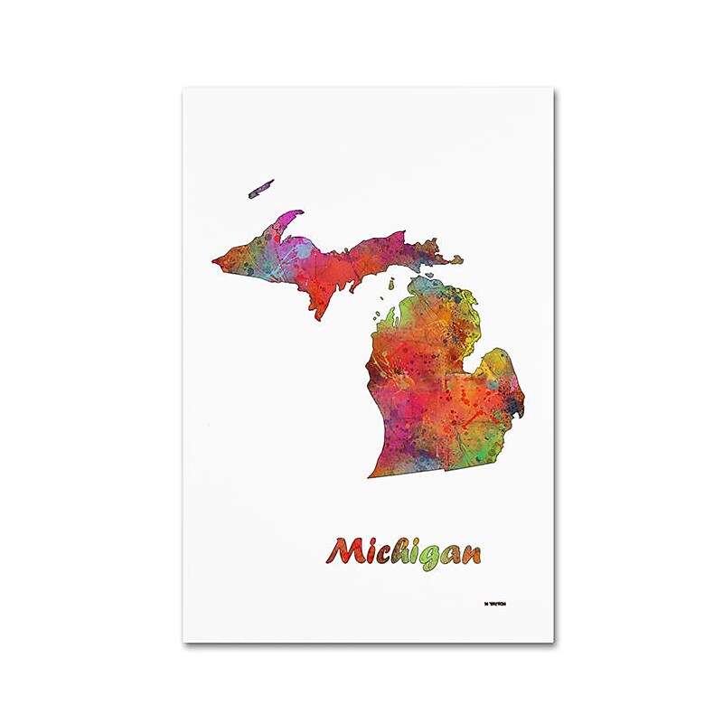 Trademark Fine Art Marlene Watson 'Michigan State Map-1' 12" x 19" Canvas Art (190836215362) image 1