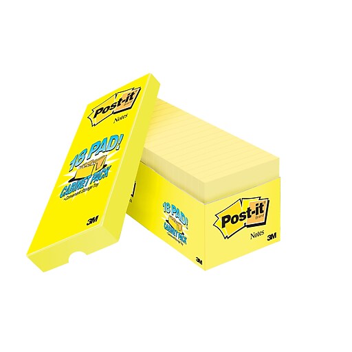 Postit® Original Pad Notes, Canary Yellow, 3" x 3", 18 Pads/Pack (654