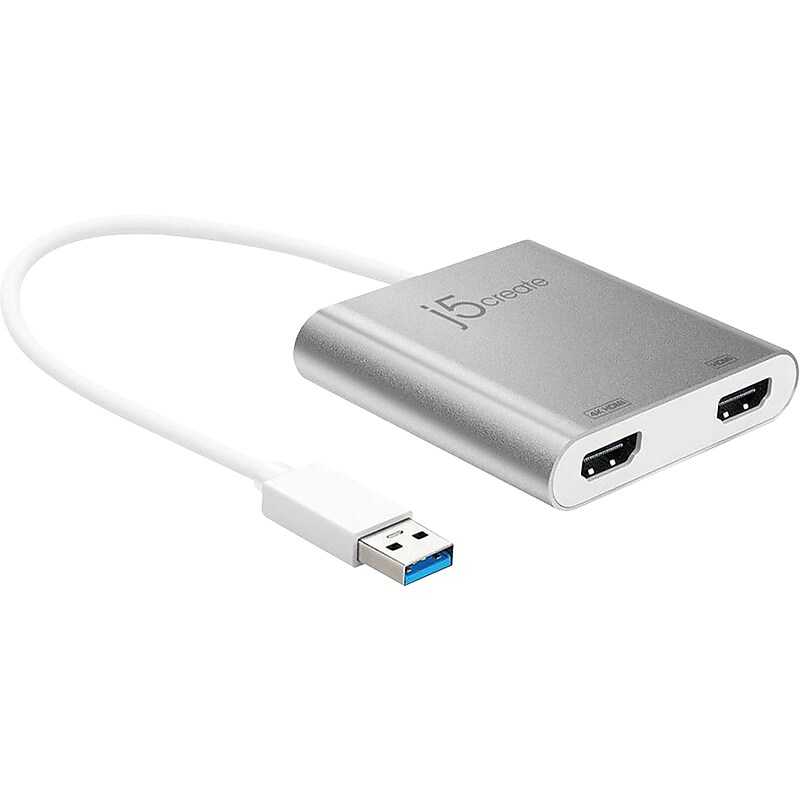 j5create USB-A to HDMI/HDMI Audio/Video Adapter, Male to Female/Female, Silver/White (JUA365) image 1