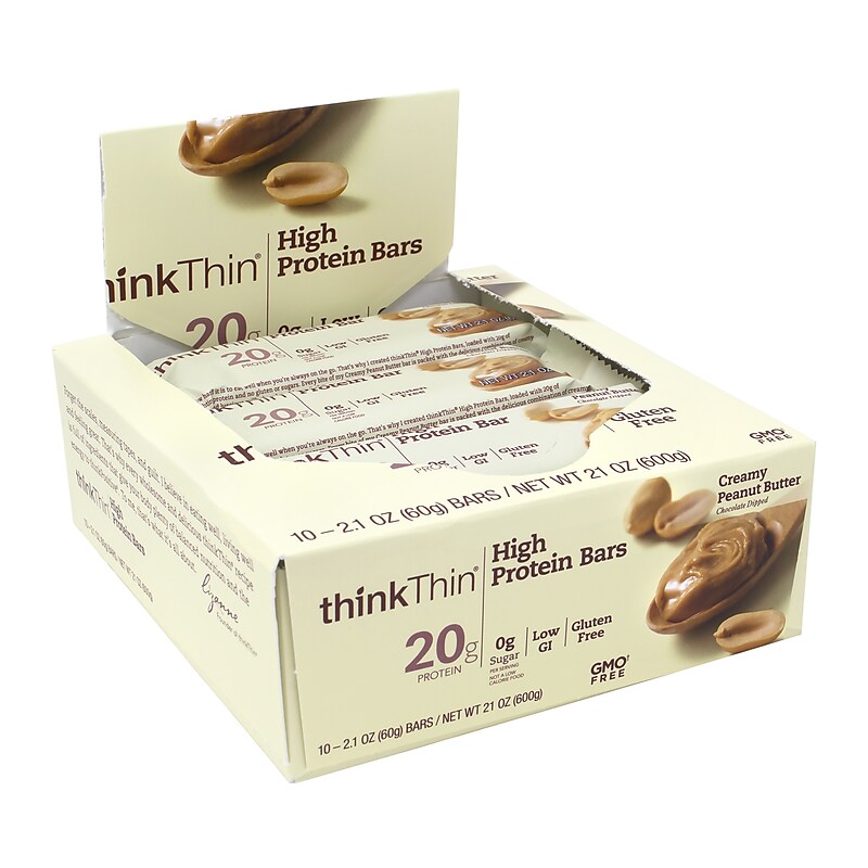 thinkThin Gluten Free Creamy Peanut Butter Protein Bar, 10 Bars/Box (307-00113) image 1