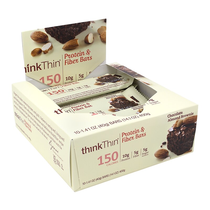 thinkThin Gluten Free Almond Brownie Protein Bar, 10 Bars/Box (307-00117) image 1