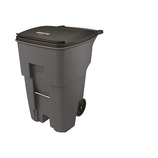 Rubbermaid Heavy Duty Large 45 Gallon Black Wheeled Trash Can with Hinged Lid