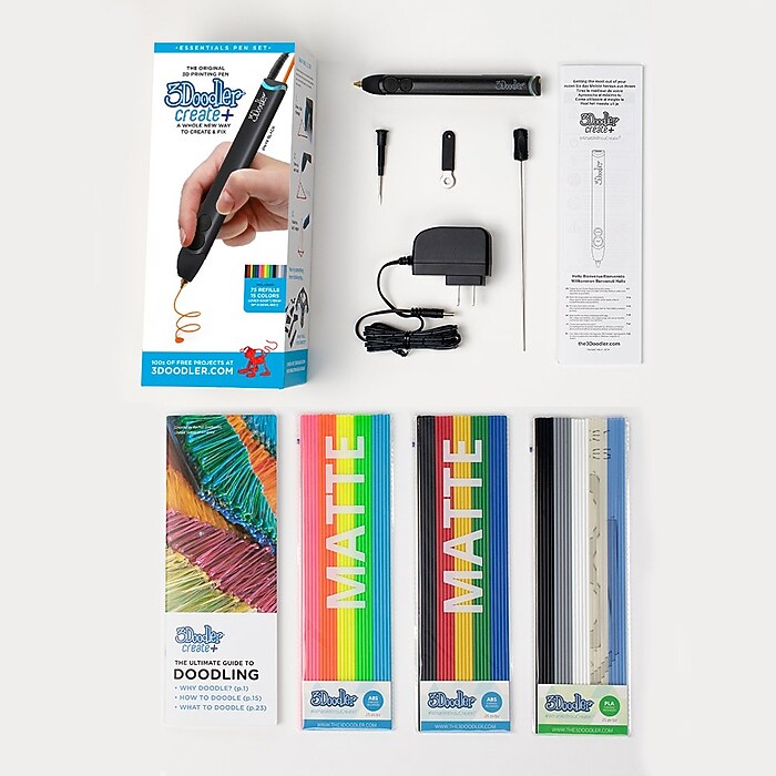 3Doodler Create+ Essential 3D Printing Pen Set, Onyx Black