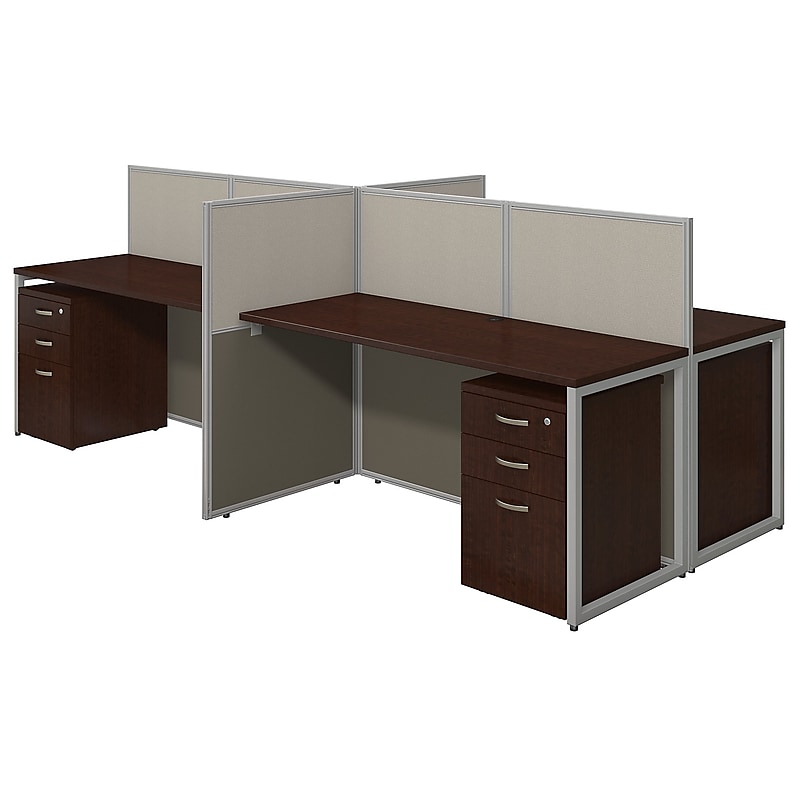 Bush Business Furniture Easy Office 45"H x 119"W 4 Person Back to Back Cubicle Workstation, Dark Wood (EOD660SMR-03K) image 1