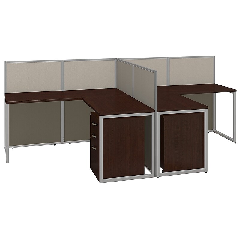 Bush Business Furniture Easy Office 45"H x 60"W 2 Person T-Shaped Cubicle Workstation, Dark Wood (EOD560SMR-03K) image 1