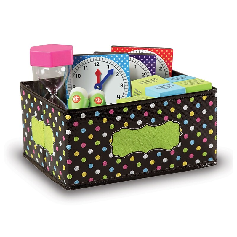 Teacher Created Resources Chalkboard Brights 11"H x 8"W Non-Woven PVC Bin, Black with Multicolor Dots (TCR20764) image 1