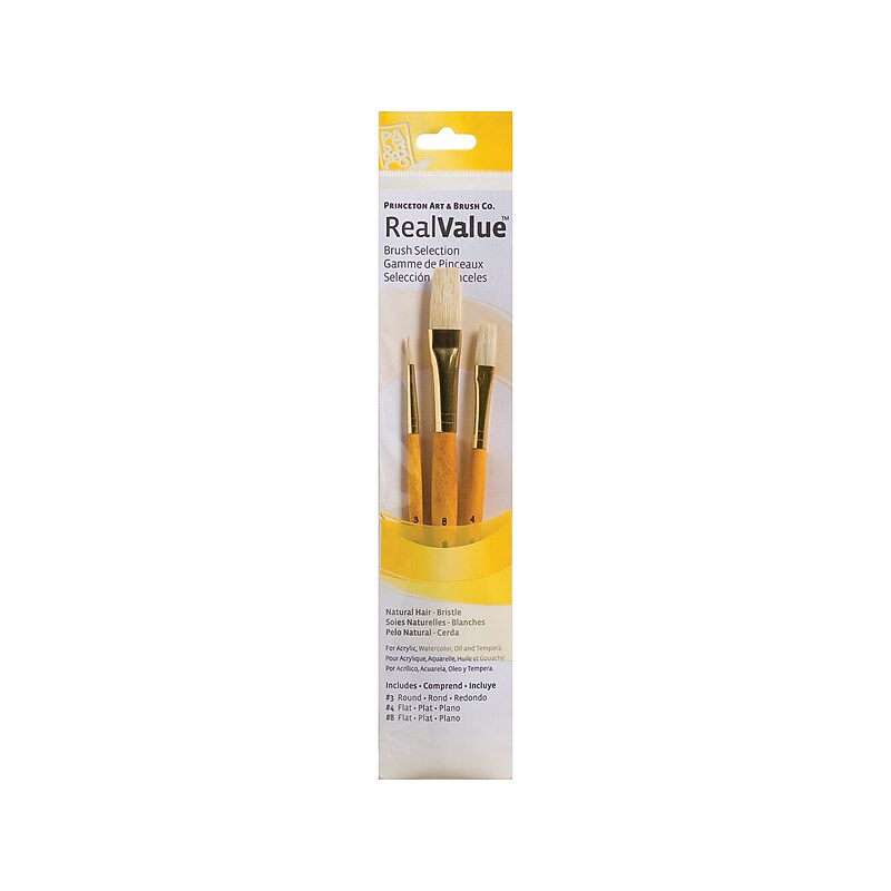 Princeton Art & Brush RealValue Short Handle Assorted Brushes, #3, #4, #8, 3/Set (9103) image 1