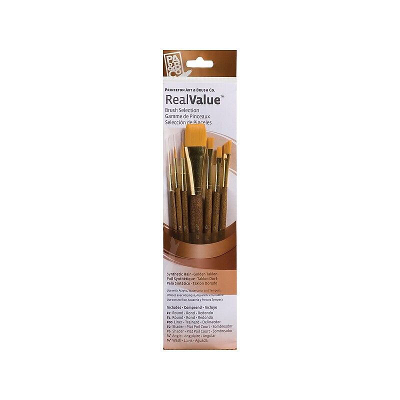 Princeton Art & Brush RealValue Short Handle Assorted Brushes, #00, #2, #4, #6, 0.25", 0.75", 7/Set (9143) image 1