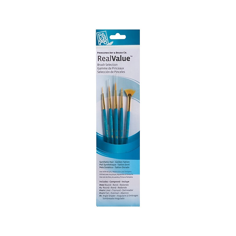 Princeton Art & Brush RealValue Short Handle Assorted Brushes, #000, #0, #3, #12/0, #20/0, 5/Set (9170) image 1