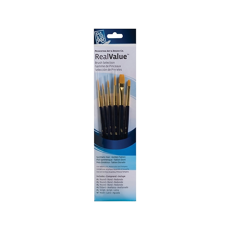 Princeton Art & Brush RealValue Short Handle Assorted Brushes, #1, #3, #4, #5, 0.38", 6/Set (9132) image 1