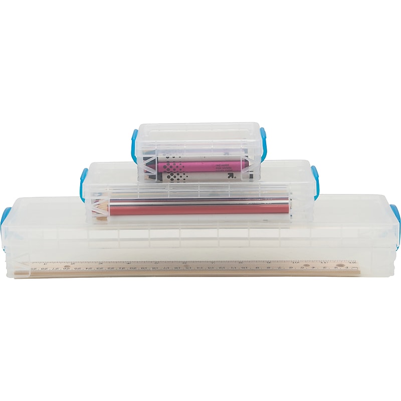 Super Stacker School Kit Plastic Boxes, Clear/Blue, 3 Boxes (38714) image 1