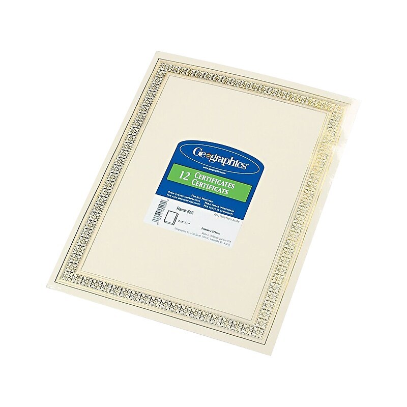 Geographics Flourish Certificates, 8.5" x 11", Ivory/Gold Foil, 12/Pack (45492S) image 1