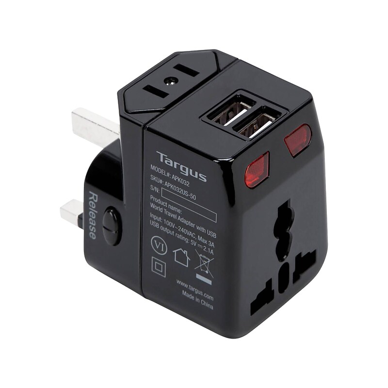 Targus World Travel Plastic Travel Power Adapter, Black (APK032US) image 1