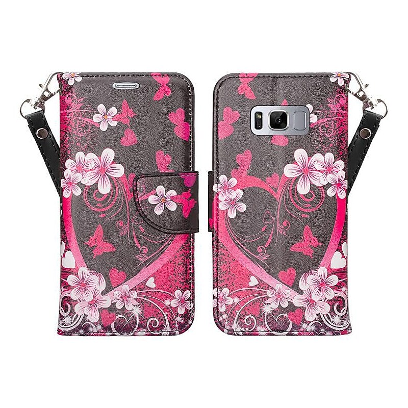 Pink Flower Design Wallet Stand Case Credit Card Holder for Samsung Galaxy S8 Plus image 1