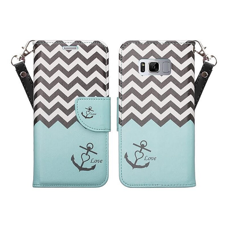 Teal Anchor Wallet Stand Case Credit Card Holder for Samsung Galaxy S8 Plus image 1