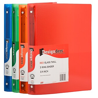 JAM Paper Designders 3/4" 3-Ring Flexible Poly Binders, Assorted Colors, 4/Pack (75T1RGBOR)