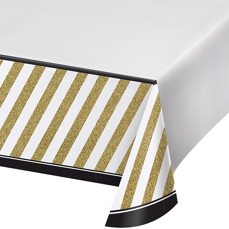 Creative Converting Black and Gold Plastic Tablecloths, 3 Count (318098) image 1