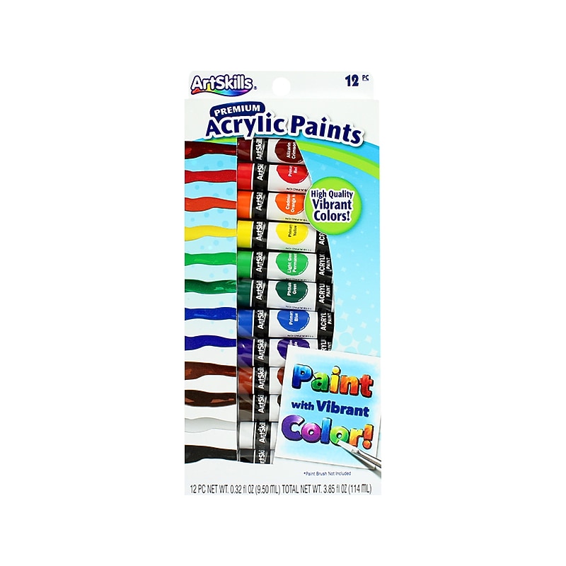 ArtSkills Premium Non Washable Acrylic Paints, Assorted Colors, 3.85 Oz., 12/Pack (PA-2039) image 1