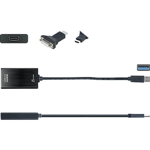 j5create USB to HDMI/DVI Adapter, Male to Female, Black (JUA350) Staples