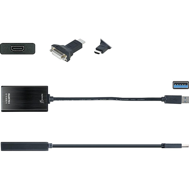 j5create USB to HDMI/DVI Adapter, Male to Female, Black (JUA350) image 1