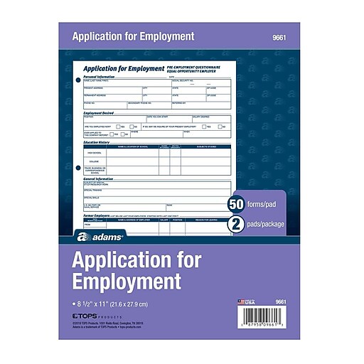 Shop Staples For Adams Employment Application Forms 8 1 2 X 11