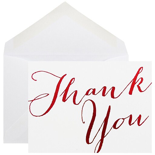 JAM Paper® Blank Thank You Cards Set, White with Red Script, 10/Pack