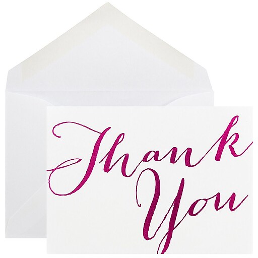 Shop Staples for JAM Paper® Thank You Cards Set, White with Pink Script