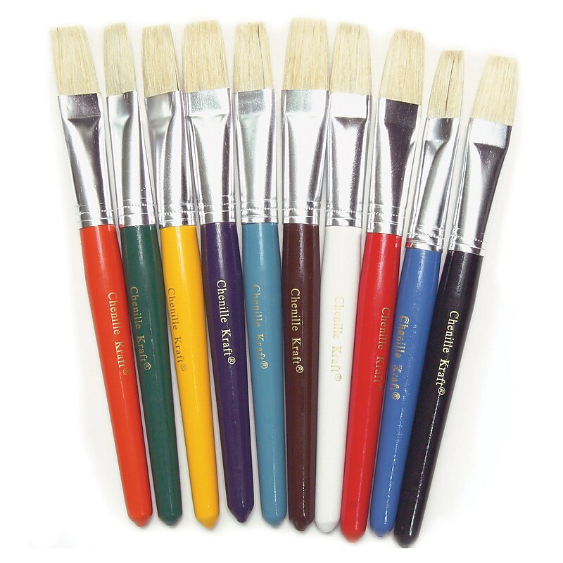 Chenille Kraft® Creativity Street® Stubby Plastic Handle Paint Brushes, Flat, 10/Pack (PAC5184) image 1