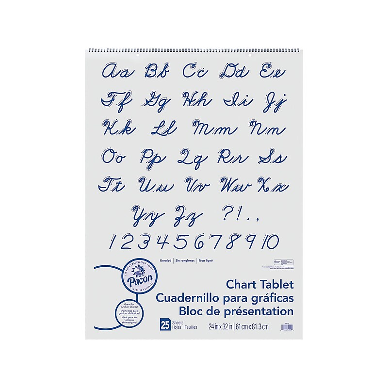 Pacon Classroom Cursive Cover Chart Tablet, 32" x 24", Unruled, White, 25 Sheets (74510) image 1