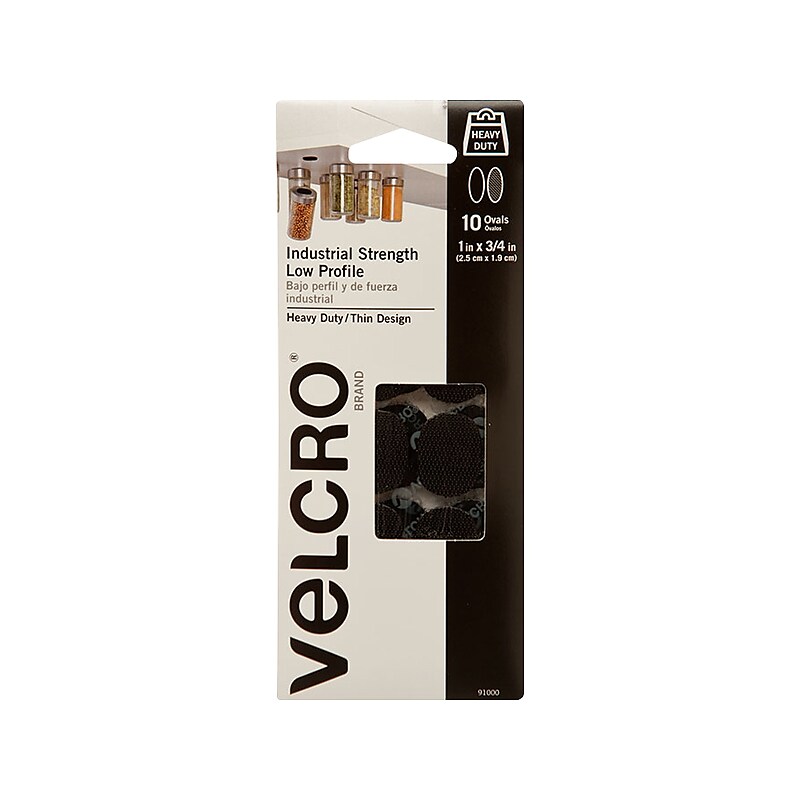 Velcro Industrial Strength 0.75" x 1" Sticky Back Hook & Loop Fasteners, Black, 10/Pack (91010) image 1