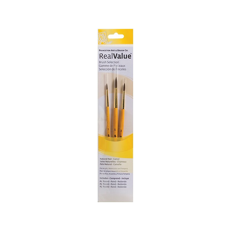 Princeton Art & Brush RealValue Short Handle Round Brushes, #1/#3/#5, 3/Set (9100) image 1