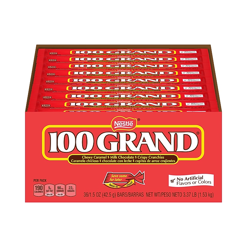 100 Grand Caramel and Milk Chocolate Candy Bar, 1.5 oz., 36/Box (209-00160) image 1