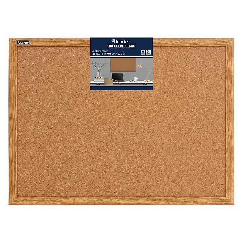 Staples Durable Cork Bulletin Board, Oak Finish Frame, 2' x 3' (85223B) image 1