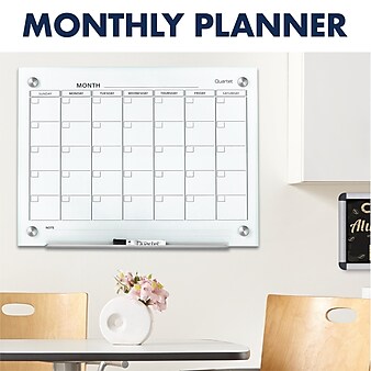 Quartet Infinity Magnetic Glass Calendar Dry-Erase Whiteboard, 4' x 3', Frameless (GC4836F)