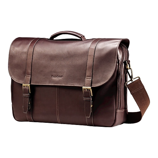 Samsonite Flapover Double Gusset Laptop Briefcase, Brown Leather (45798