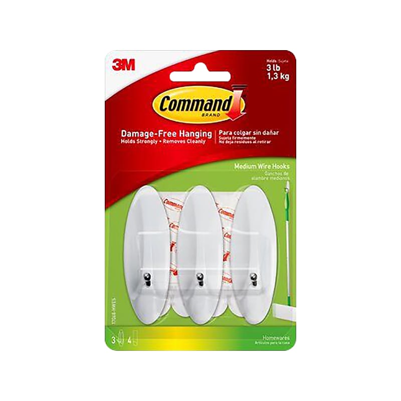 Command Medium Wire Hook, 3 lb., White, 3/Pack (17068-HWES) image 1