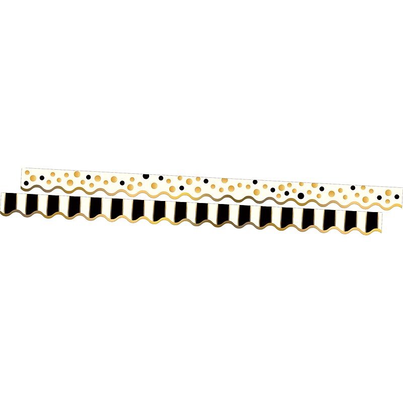 Barker Creek 24k Gold Trim 36"L x 2.25"H Borders, Metallic Gold and Black Dots 12/Pack, 2 Packs/Set (BC962) image 1