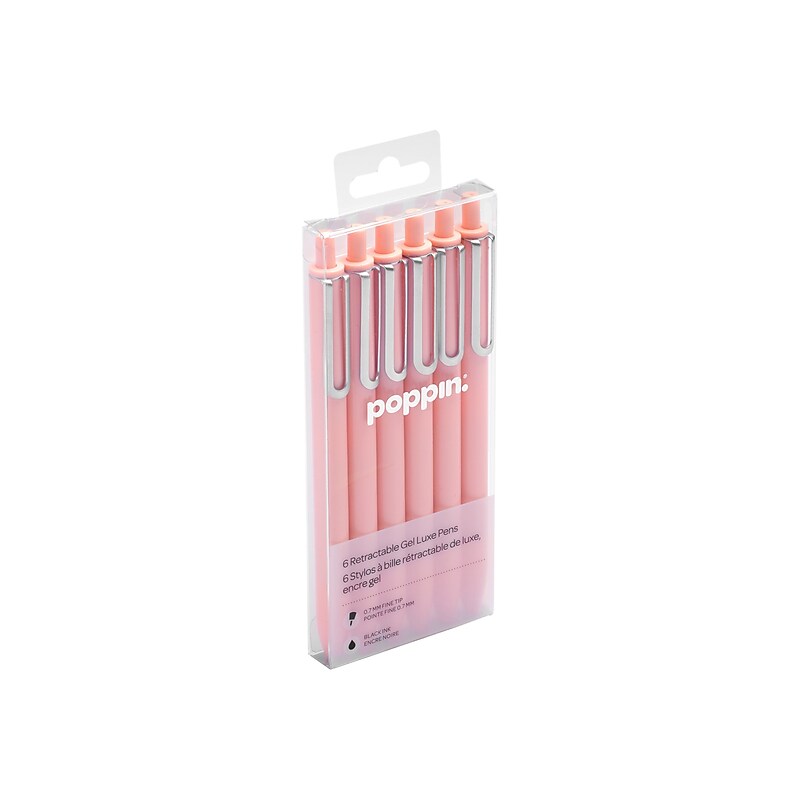 Poppin Luxe Retractable Gel Pen, Fine Point, Black Ink, 6/Pack (104448-US) image 1