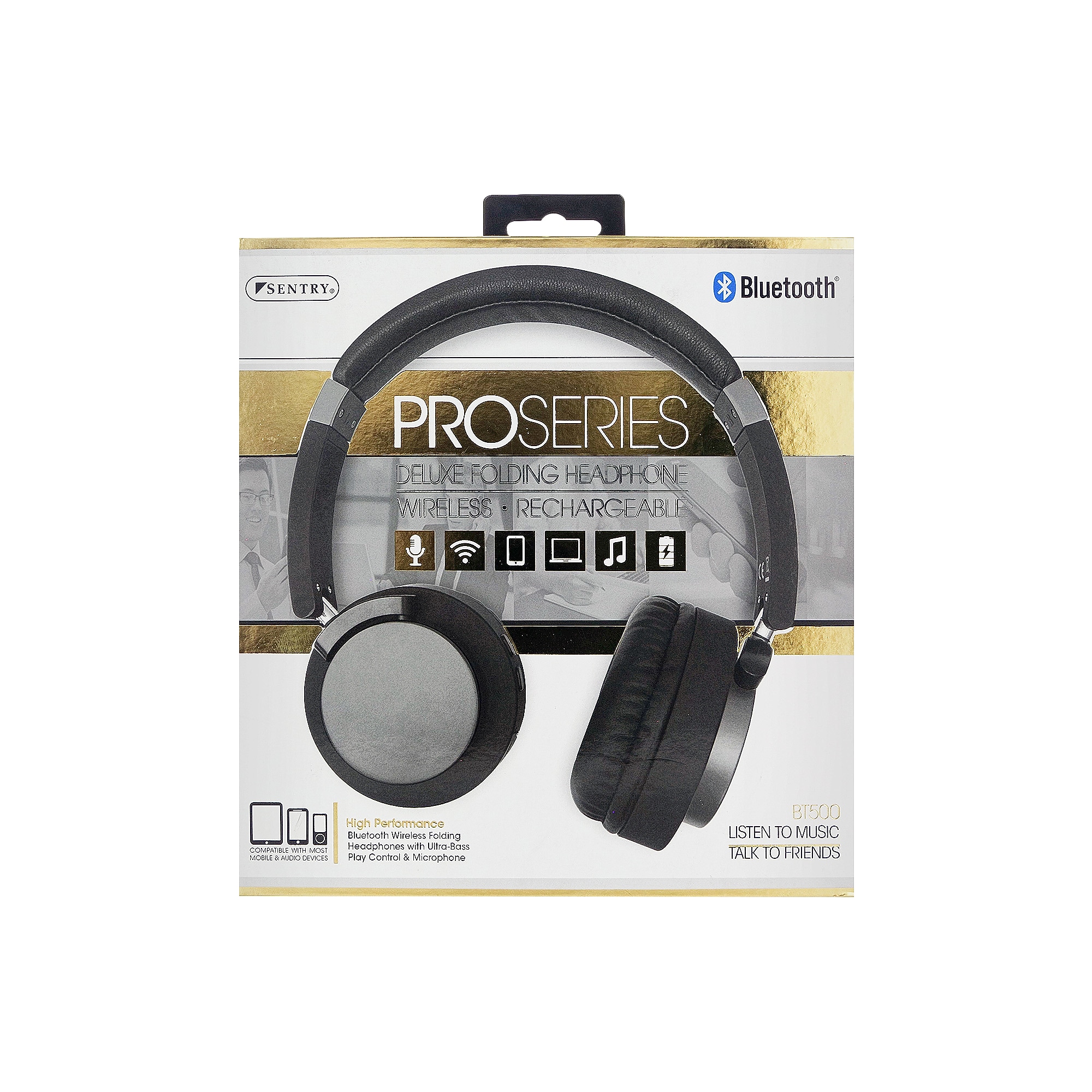 Sentry Pro Series Wireless Bluetooth Stereo Headphones, Black/Silver (BT500) Sansujyuku sansujyuku.com