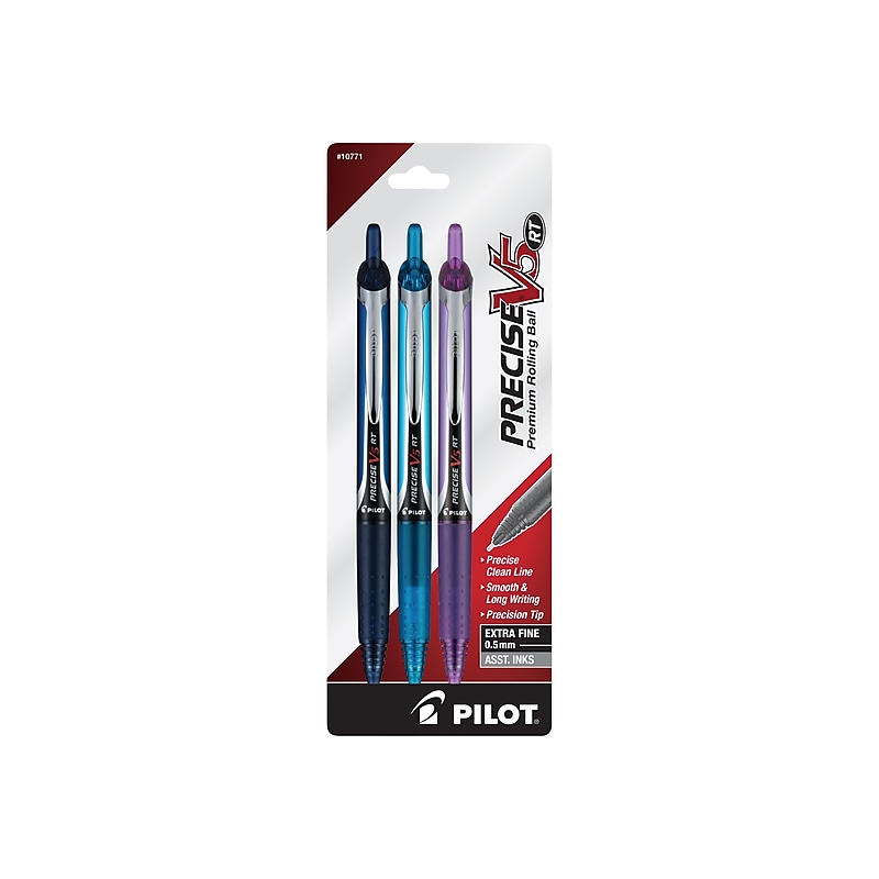 Pilot Precise V5 RT Retractable Rollerball Pen, Extra Fine Point, Assorted Ink, 3/Pack (10771) image 1